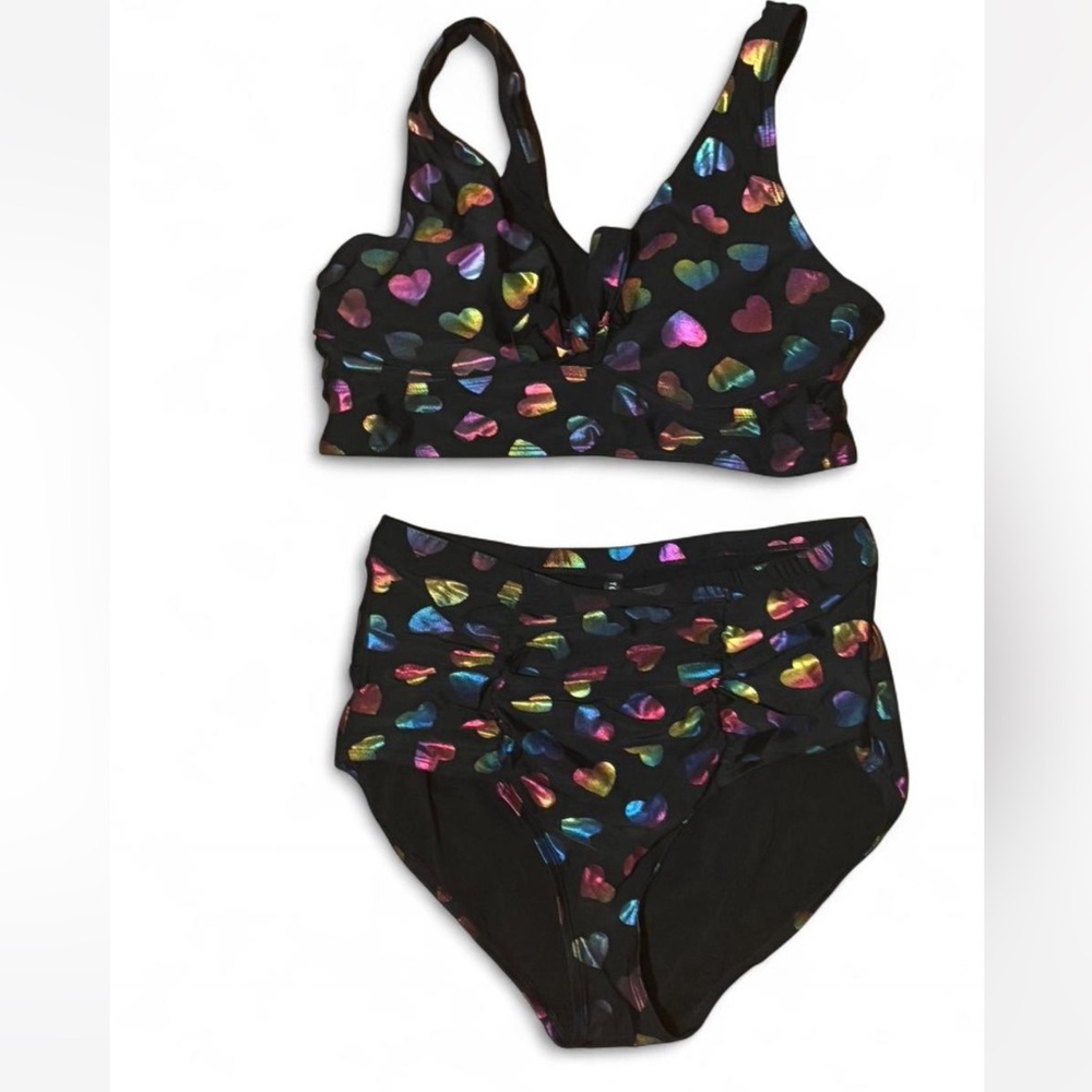 Torrid Black Holographic Hearts Swimsuit